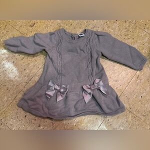 Baby Girl JANIE AND JACK gray Bow L/s Sweater Dress Sz 6-12 Month Cotton Wool